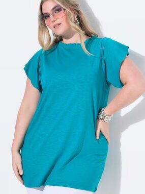 T-shirt, A-line, ruffled neckline